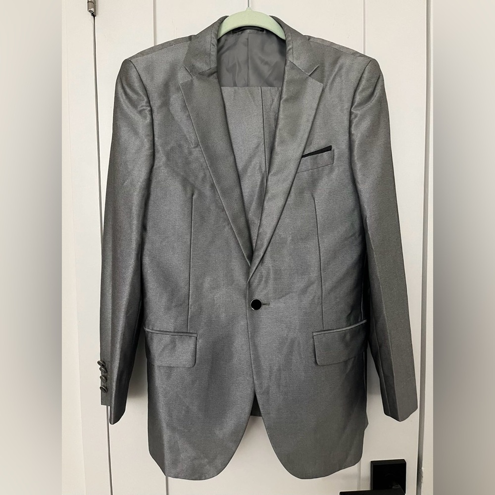 LILANZ men silver gray glossy dressing Suit Jacket and pants